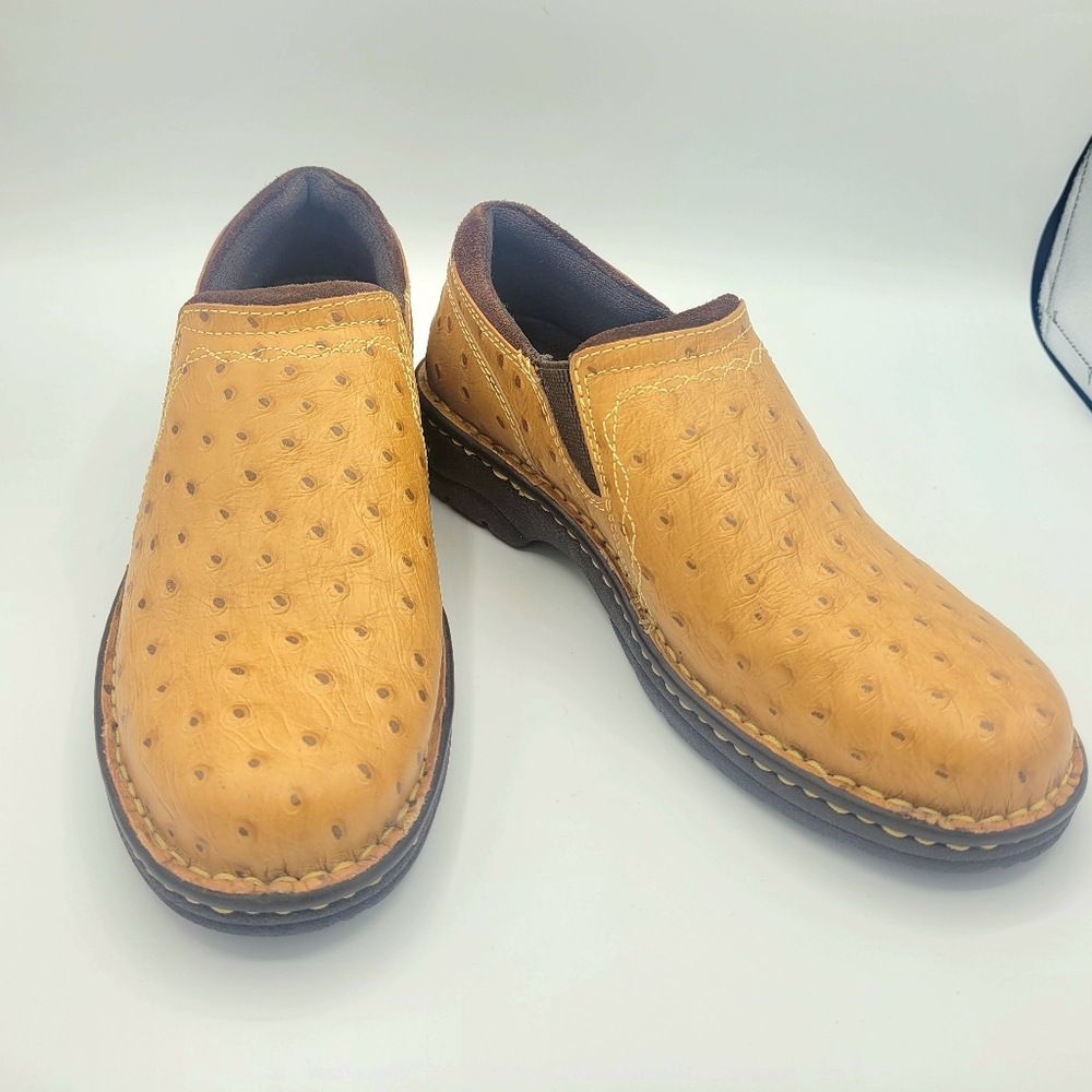 Ariat Womens Size 7B Brown Leather Ostrich Pattern Performance Slip Ons